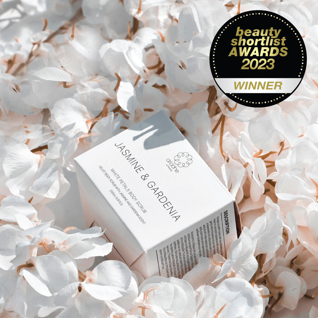 White Petals Jasmine & Gardenia Body Scrub top view.