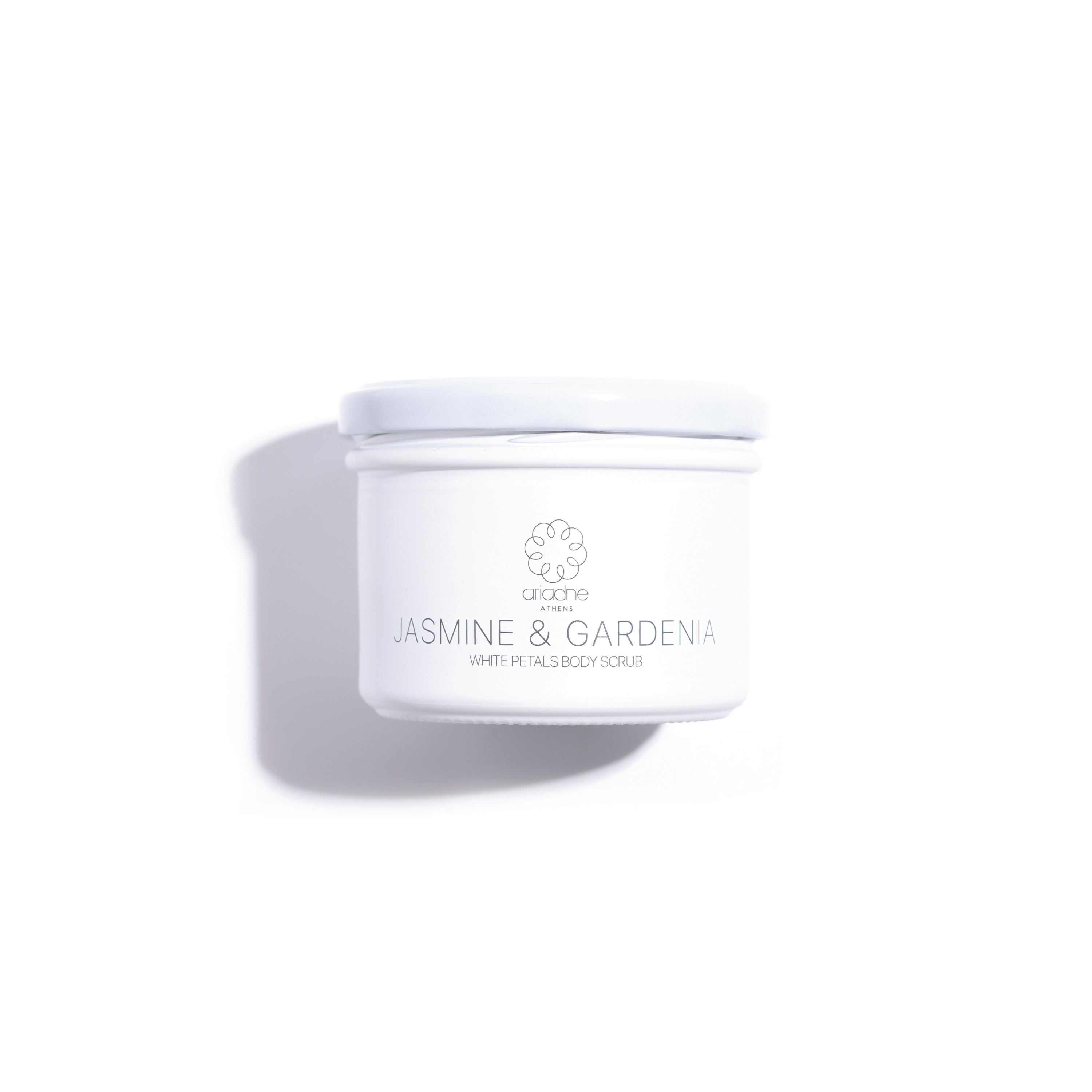 The White Petals Jasmine & Gardenia Body Scrub front side.